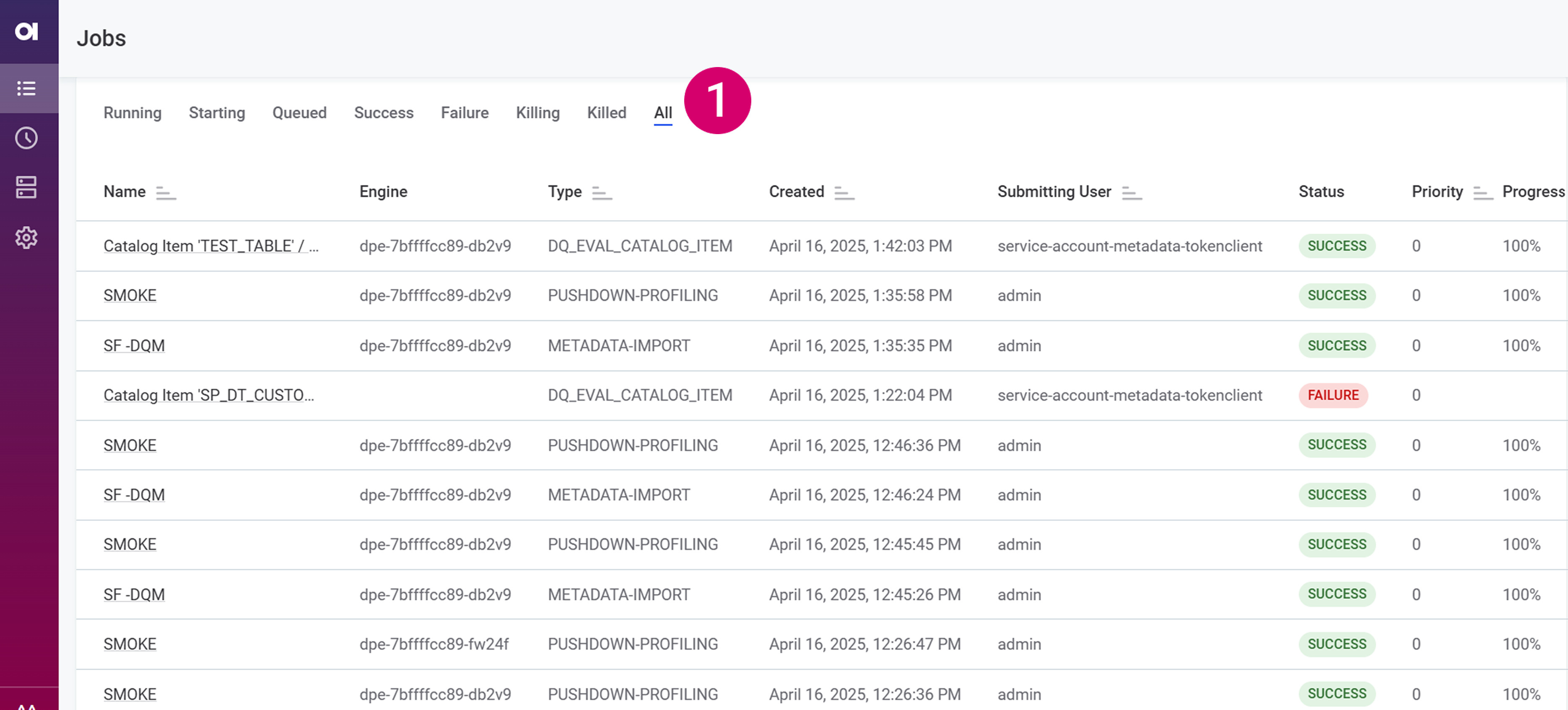 Jobs tab
