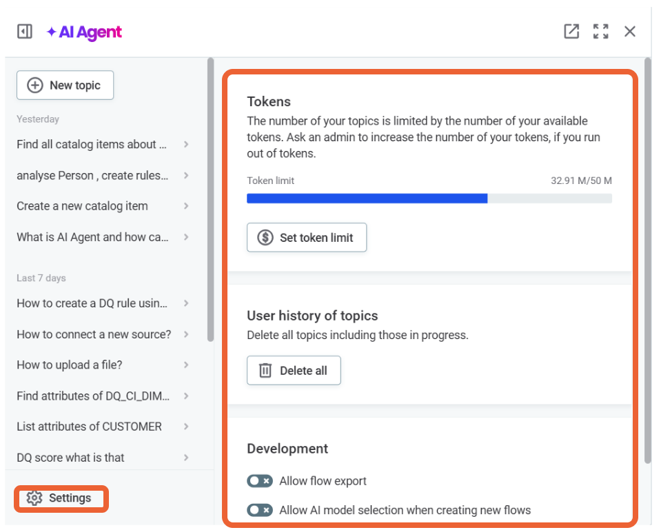 AI agent settings