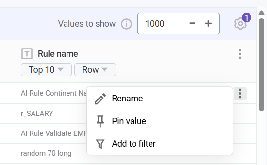 pinned values and formulas pin values pin a value more options menu