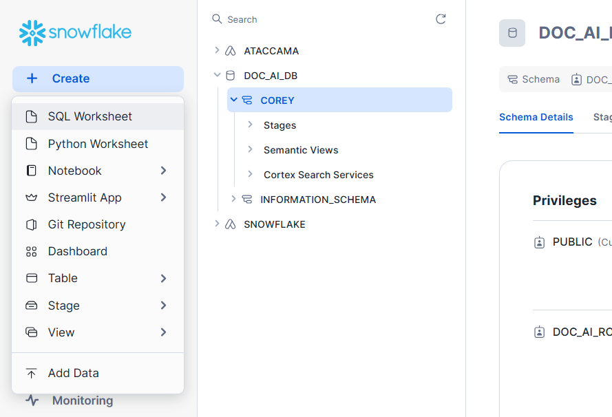 Create SQL worksheet