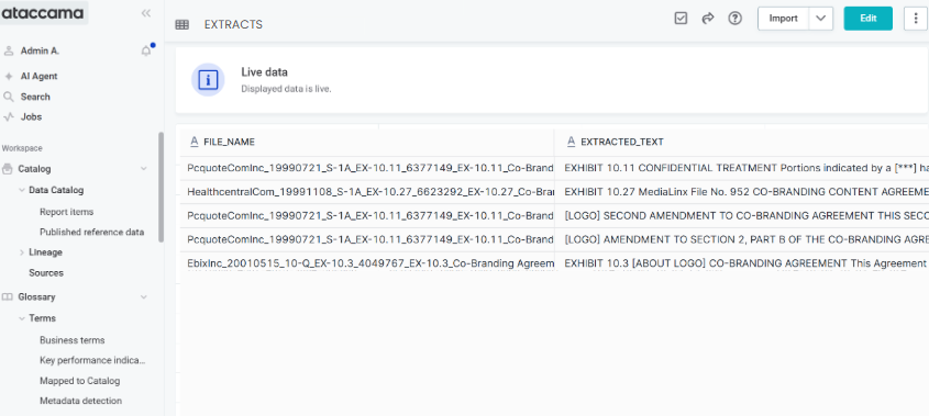Data in Ataccama catalog