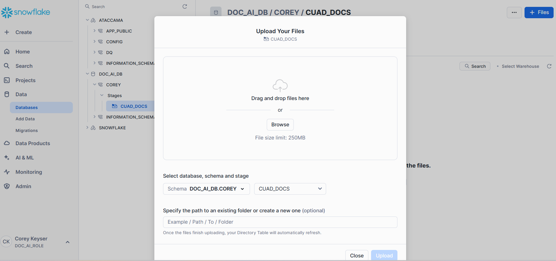Upload files interface
