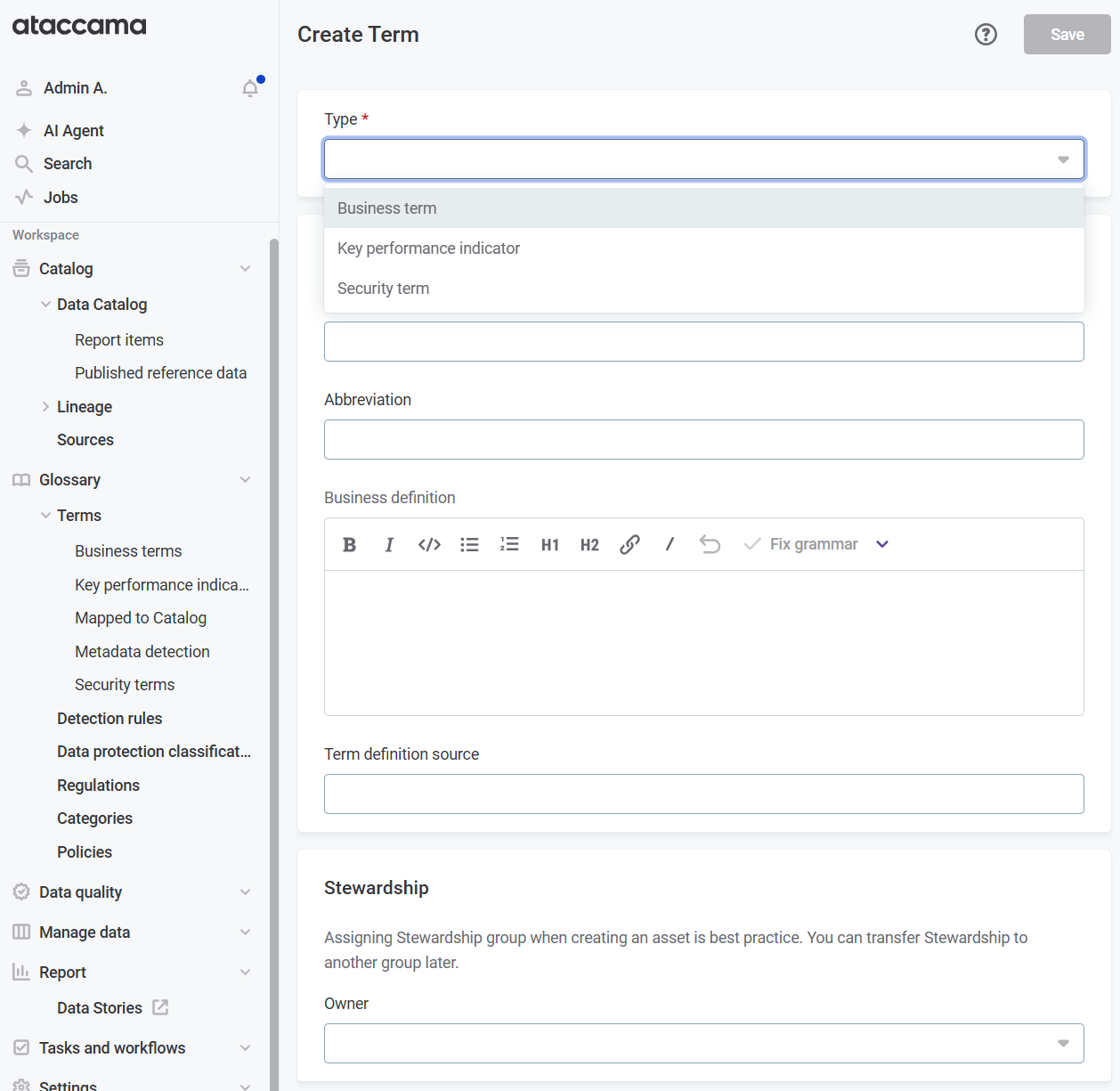 build glossary create term