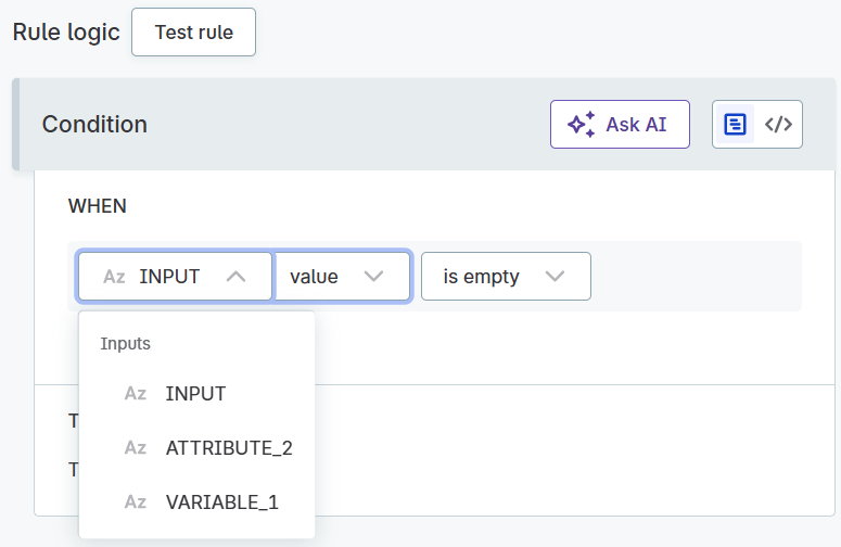 Data-based rule inputs