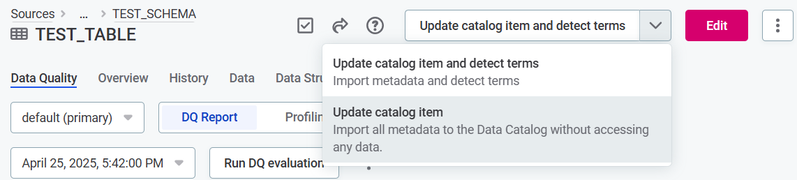 import metadata catalog item update