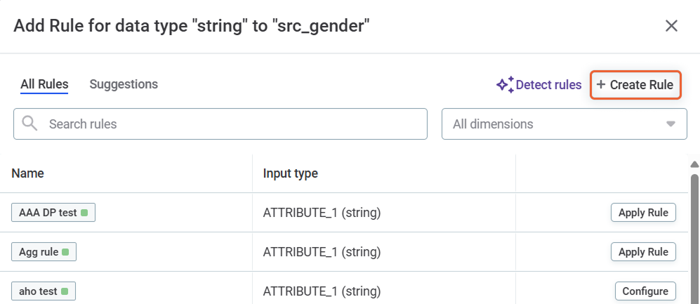 Select Create in the Add Rule dialog