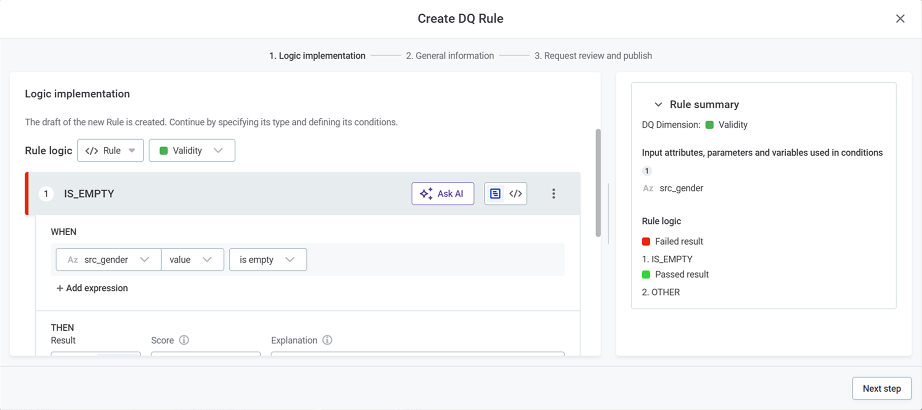 Create DQ Rule - Logic Implementation