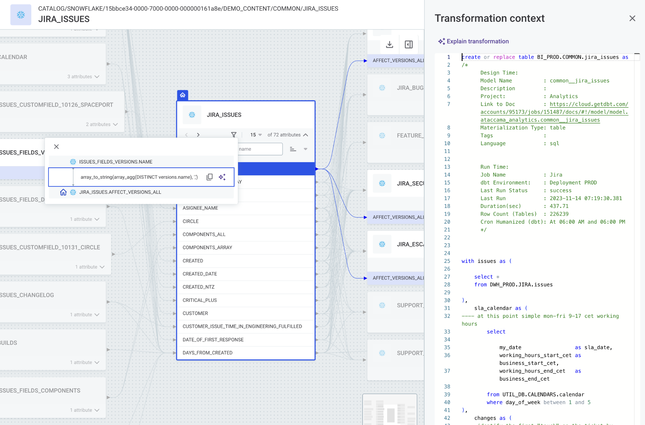 Transformation context panel