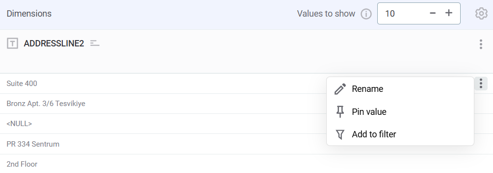 build a visualization configure custom attributes dimensions rename