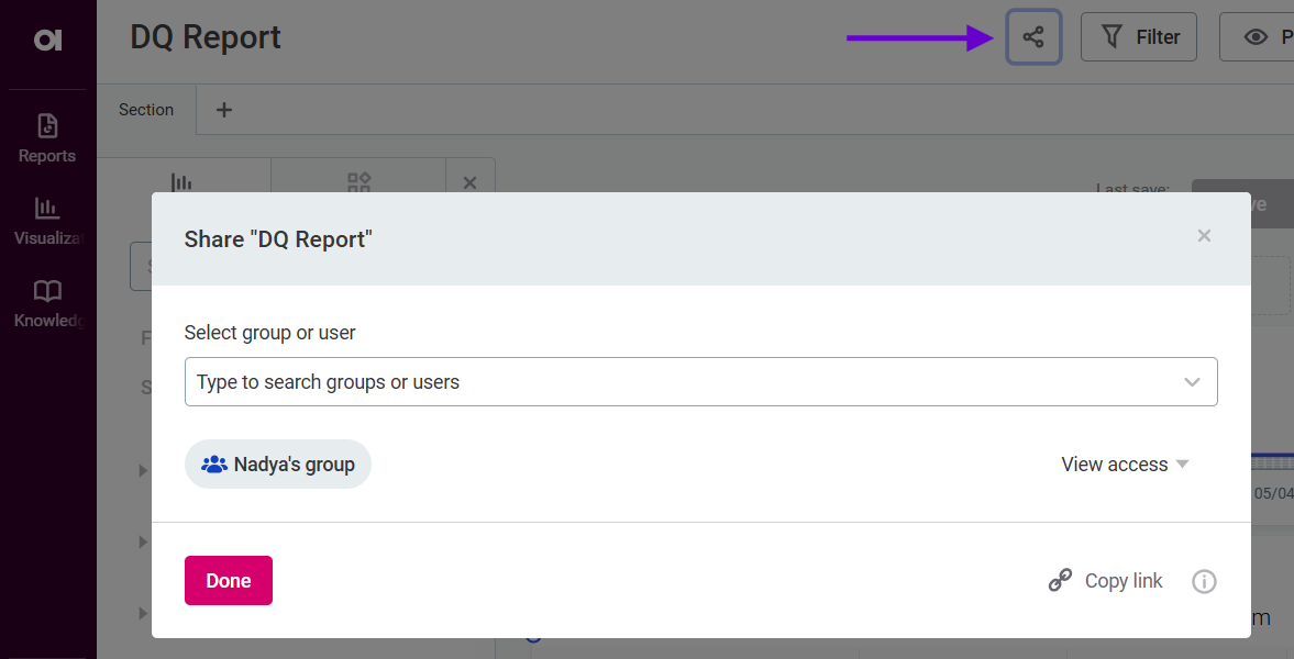 dashboards share button