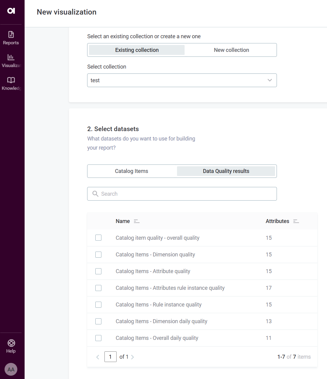 data quality reporting create a visualization data quality results wizard