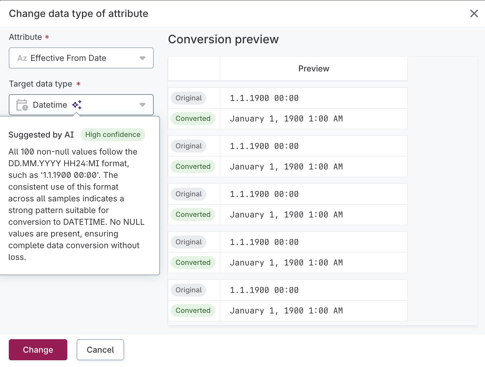 AI suggested data type