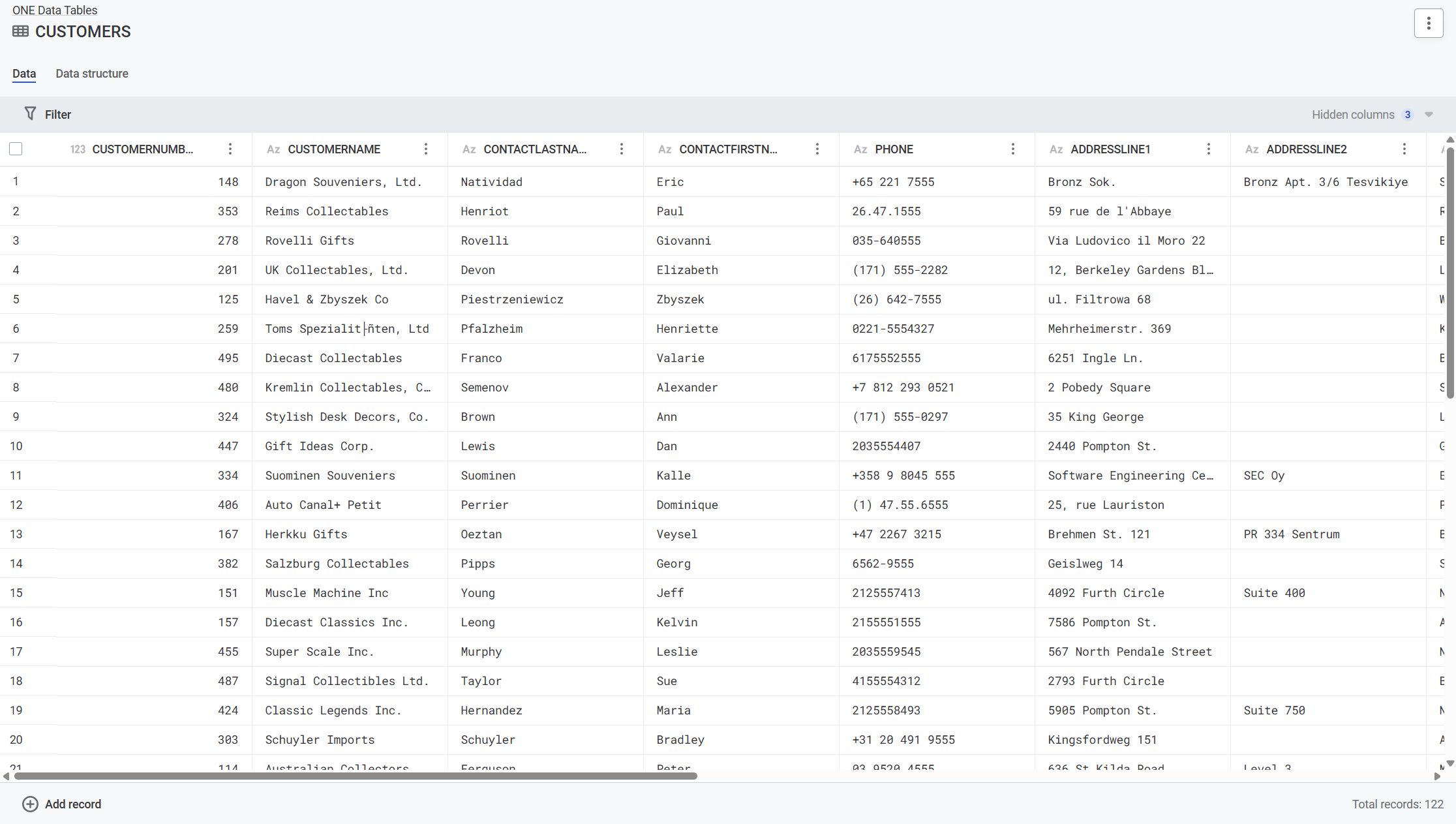 Reference data management screen