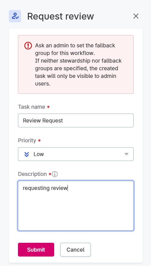 Request review form dialog