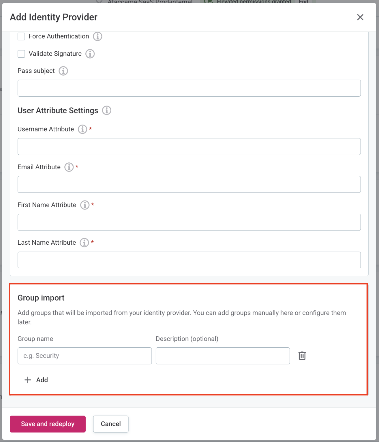 Group Import settings in Cloud Portal