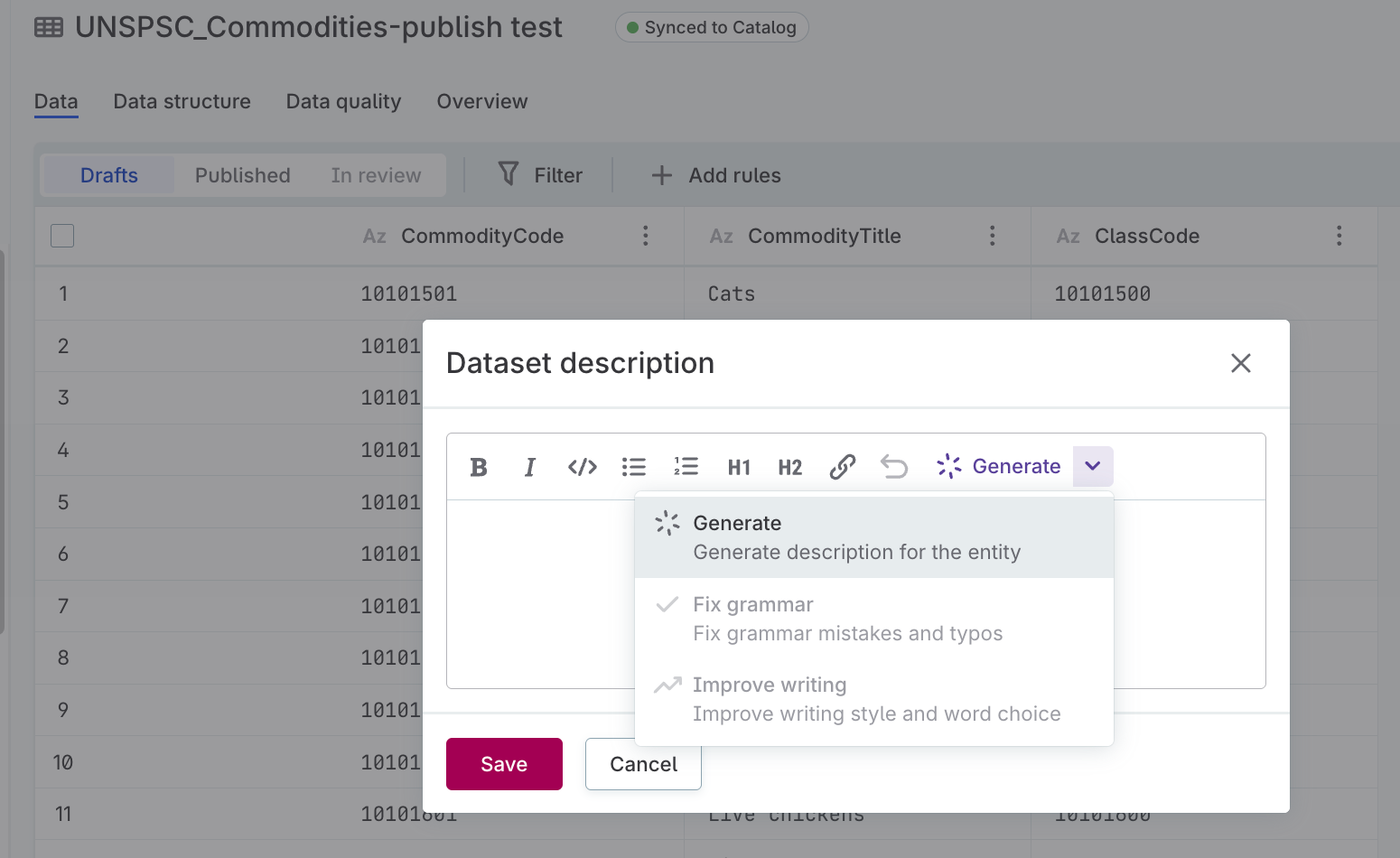 AI description generation options