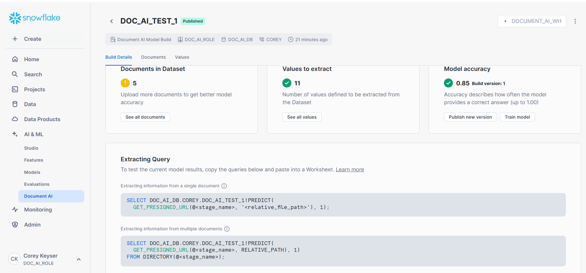 Document test interface