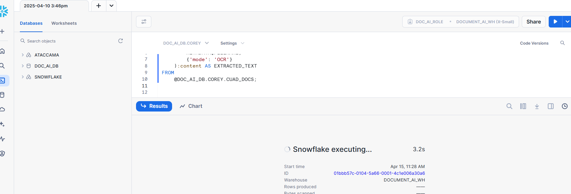 `PARSE_DOCUMENT` function execution