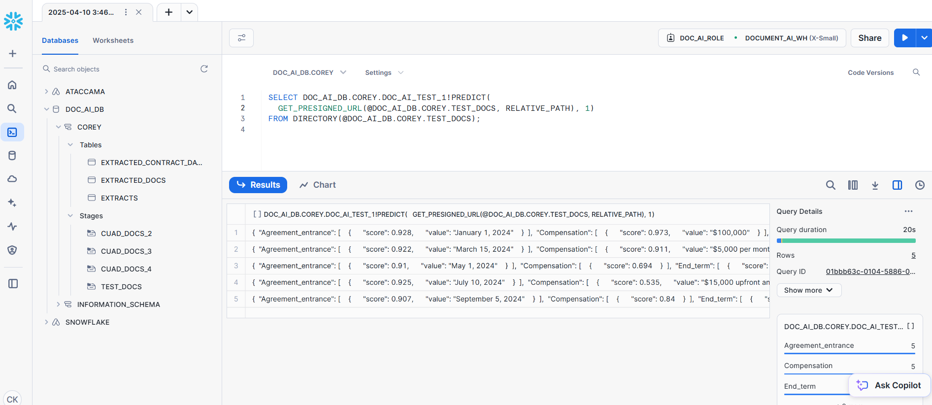 PREDICT function results