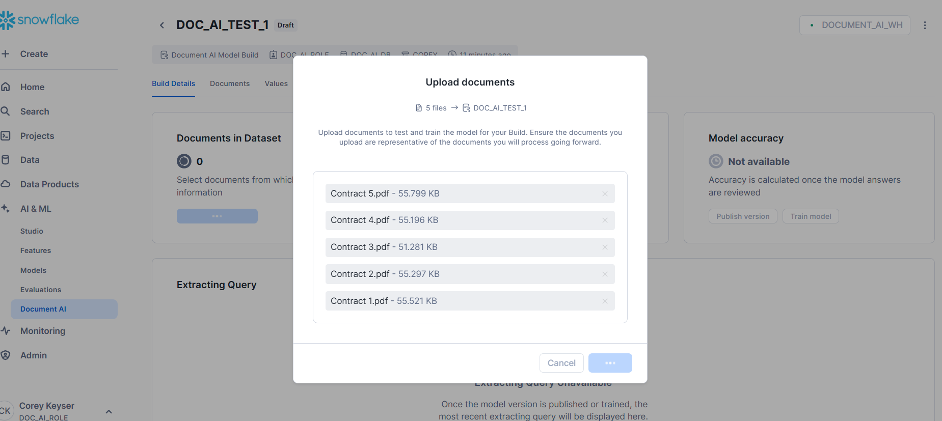 Upload documents to model
