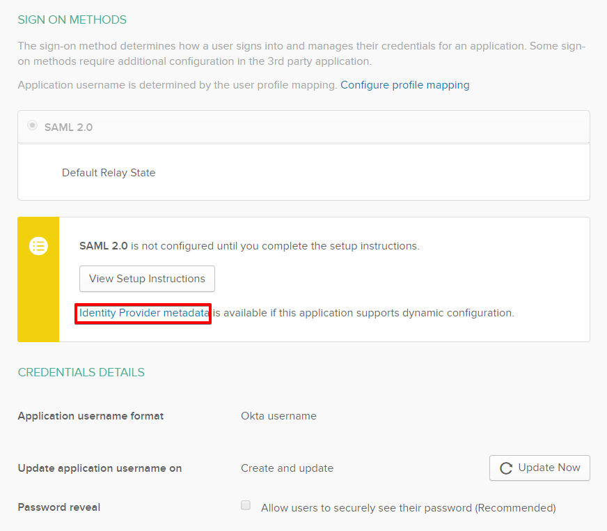Okta SSO identity provider metadata