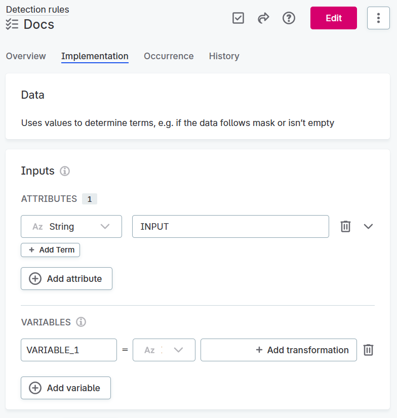 Configuring rule inputs