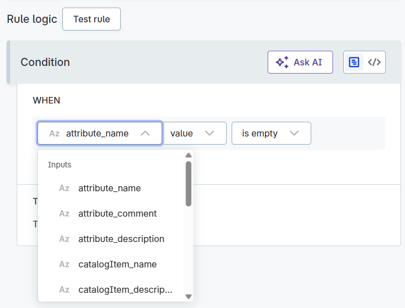 Metadata-based rule inputs