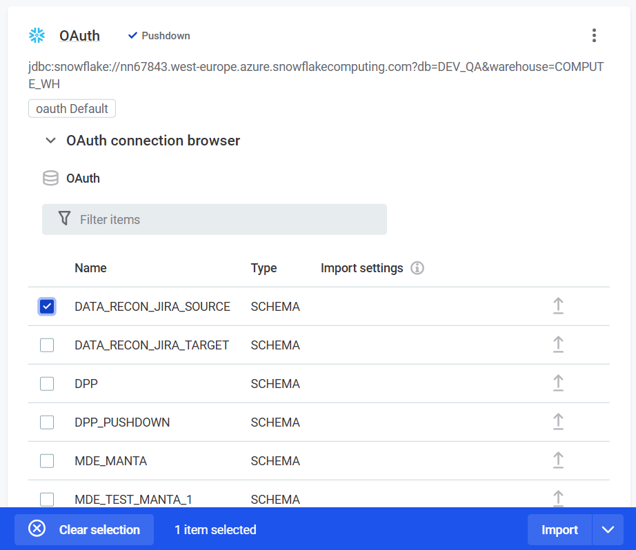 import metadata connection browser import