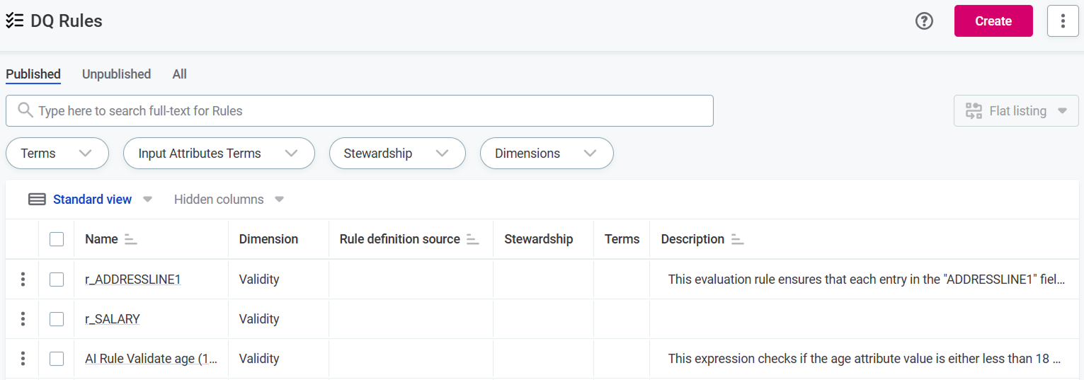 Select create from rule llibrary