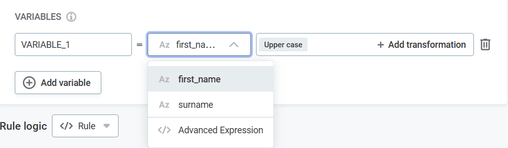 Advanced expression in variables