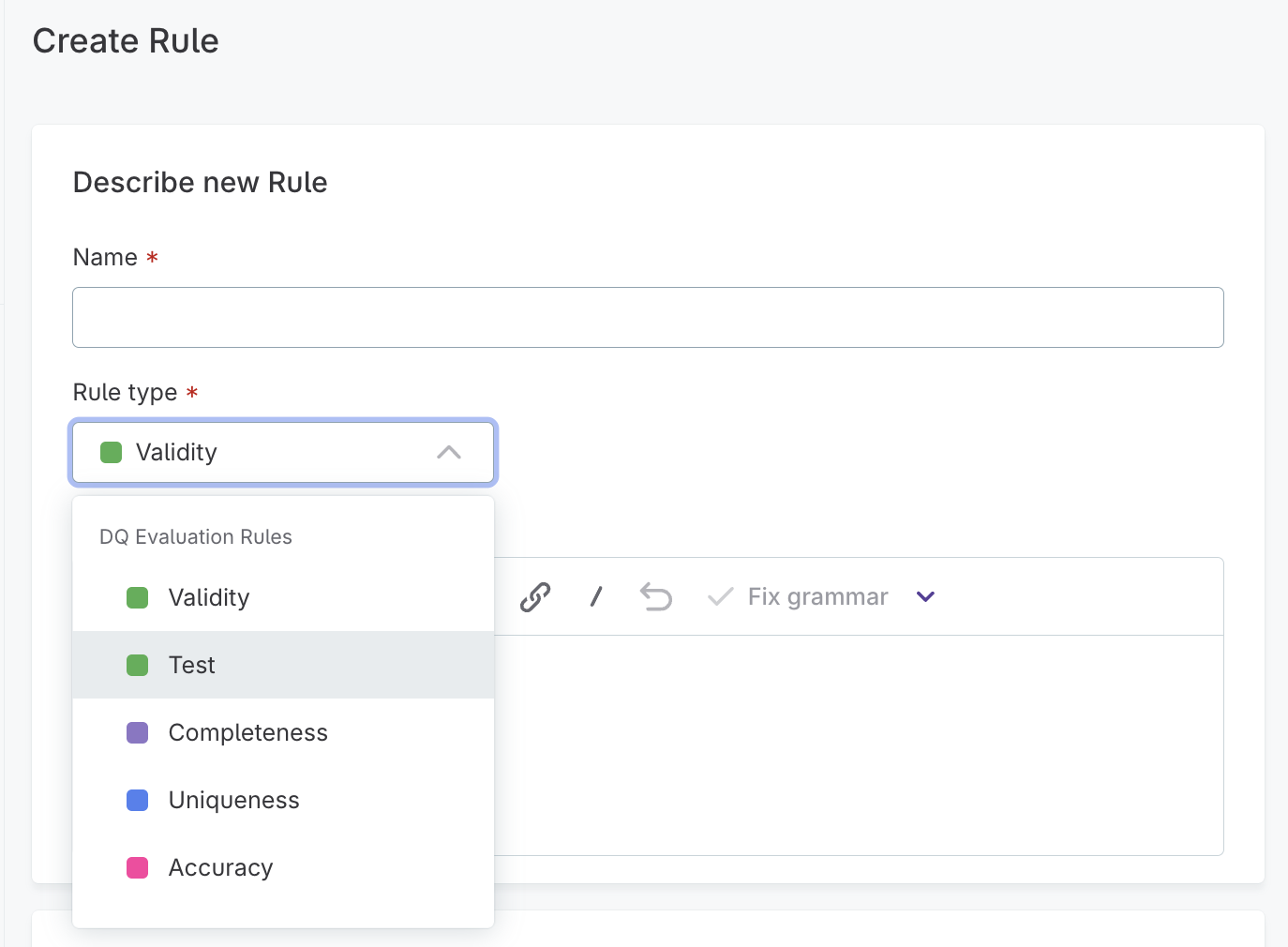 Dimension appears in Rule type dropdown
