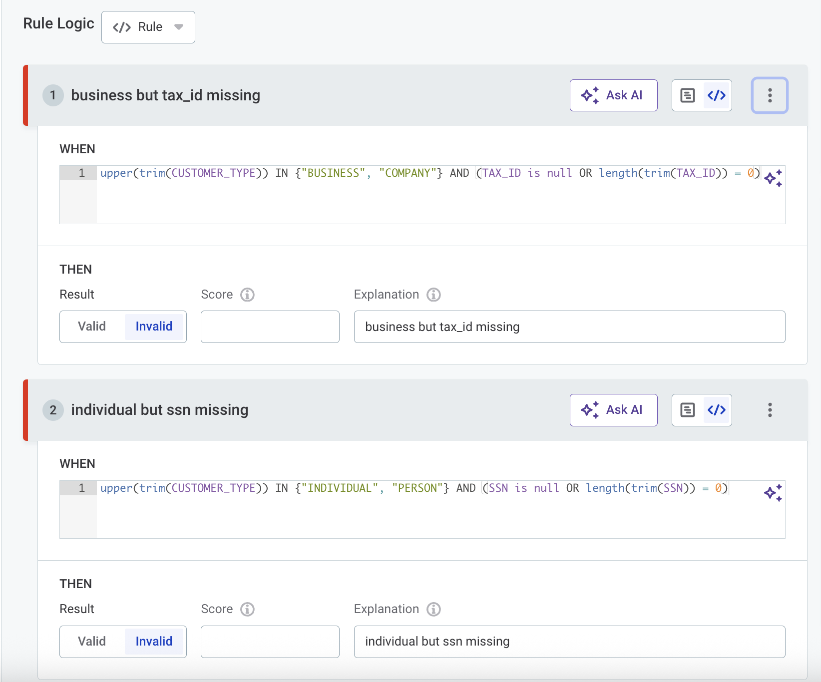 example of rule implementation using ONE expressions