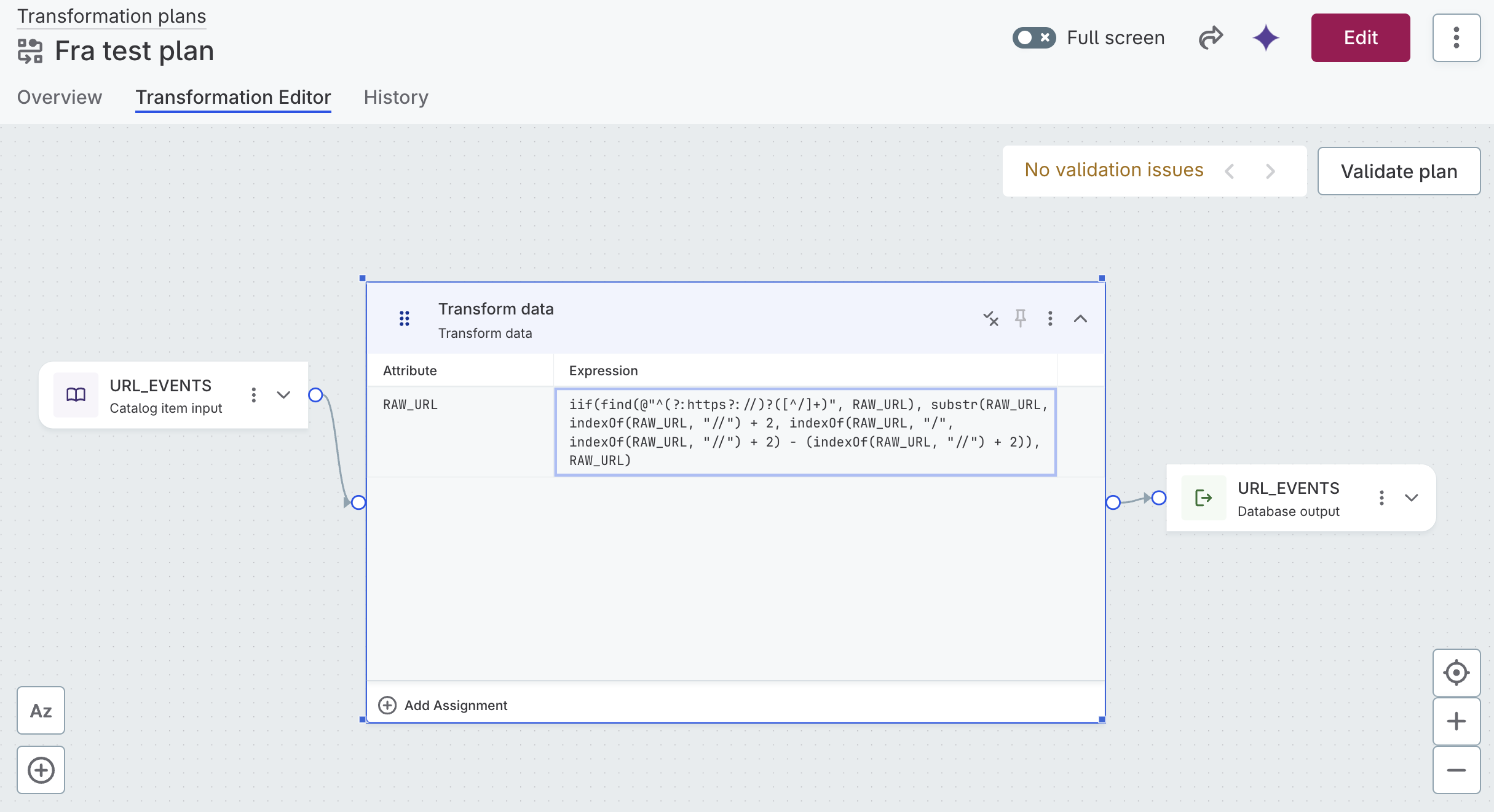 example of a transformation plan step using ONE expressions