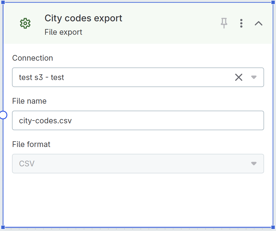 File export step configuration interface