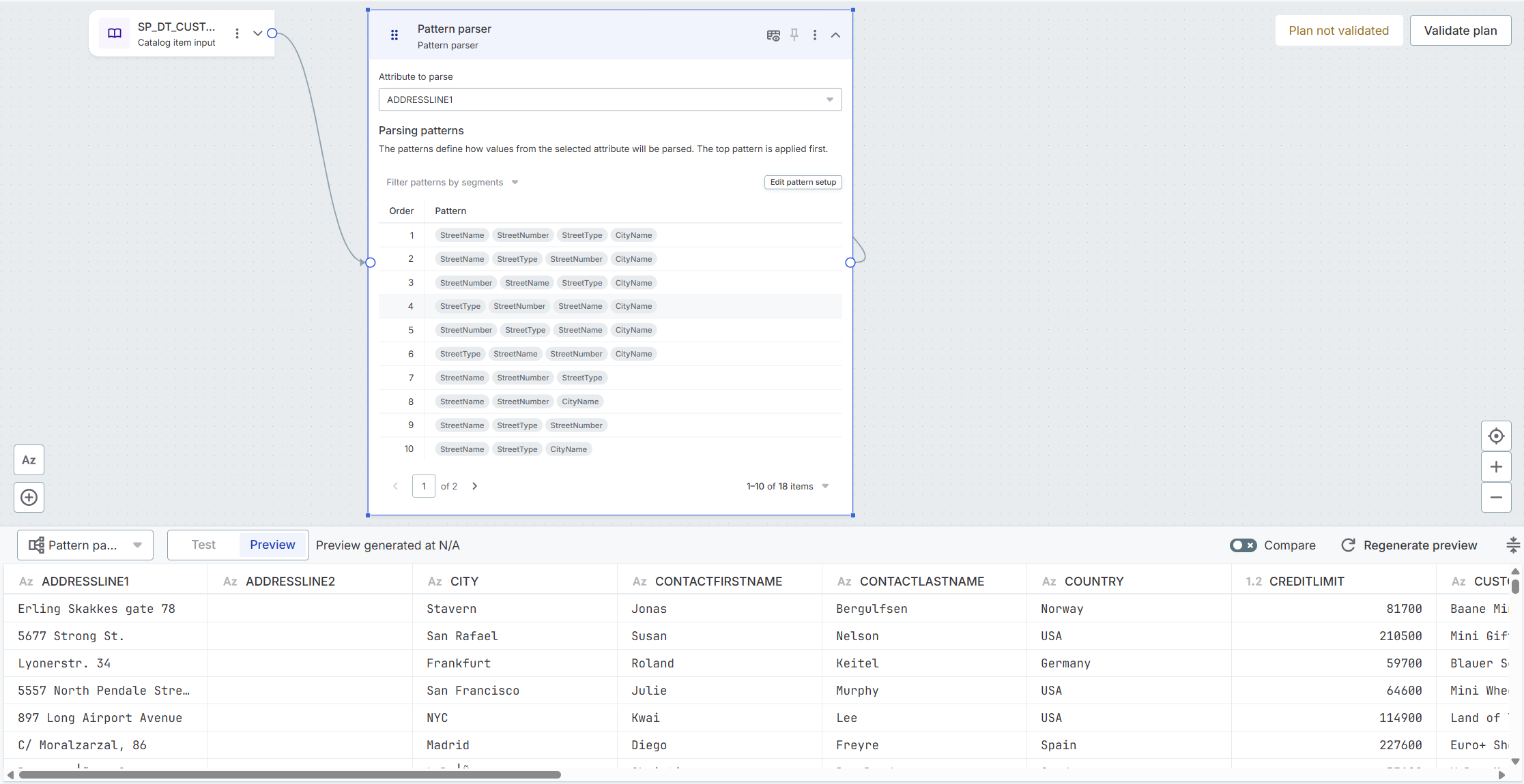 Data preview showing parsed attribute values