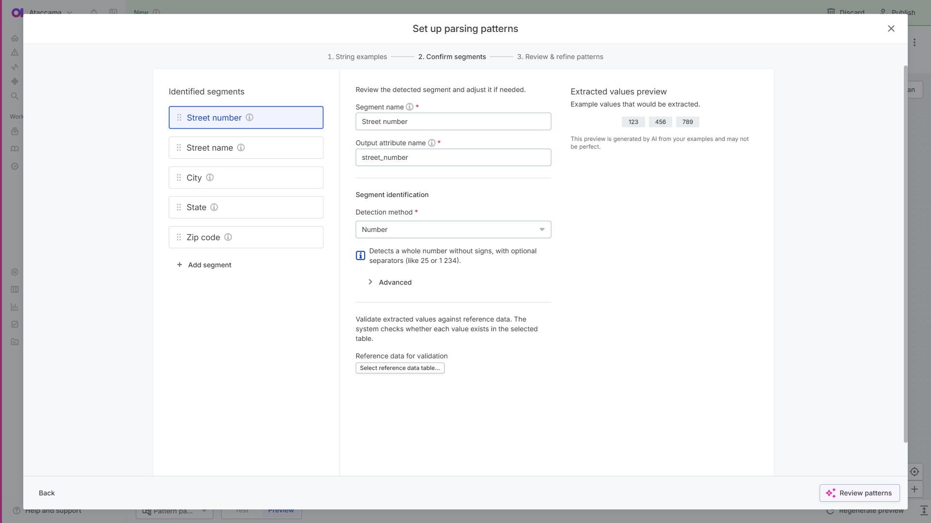 Step 2 showing segment list and configuration panel