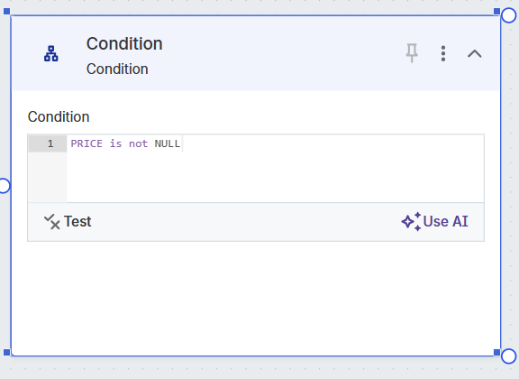 Test button (lightning bolt icon) appears when selecting an expression field in transformation step