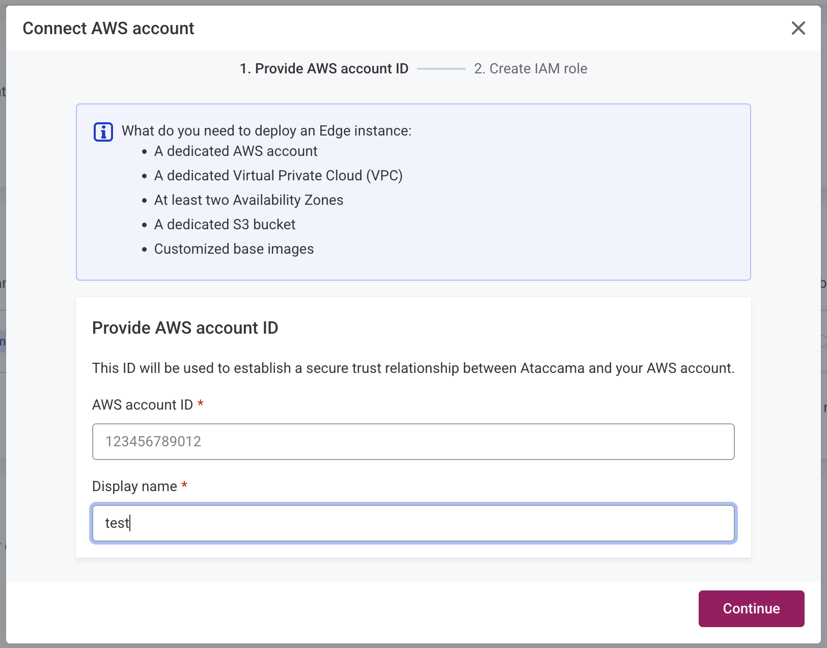 Connect AWS account dialog
