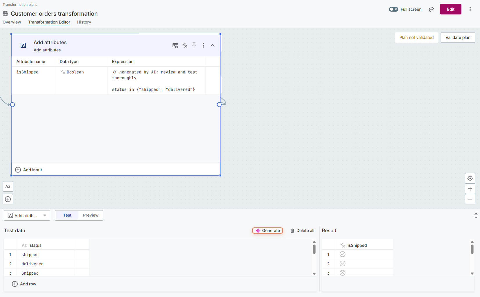 Step data generation with Generate button in the Test data section