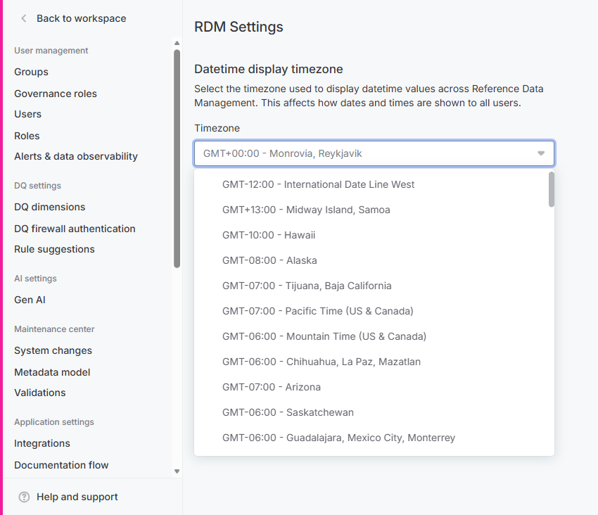 Timezone dropdown with available options