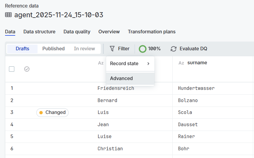 Filter button selection interface
