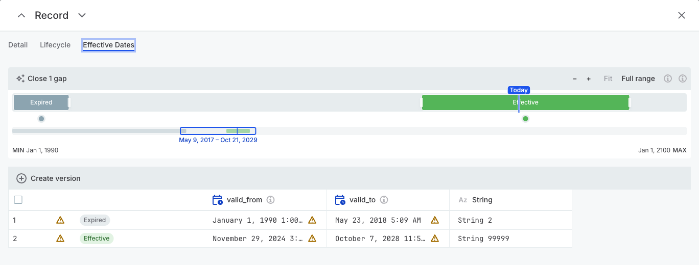 The Effective Dates tab of a record