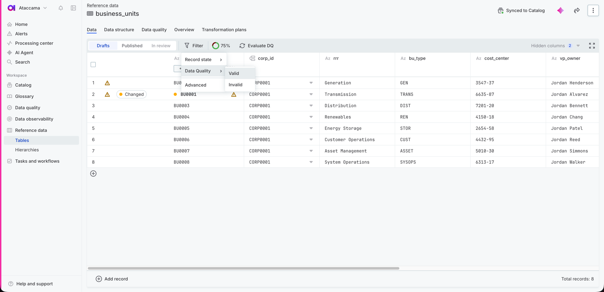 Filter by data quality validation status