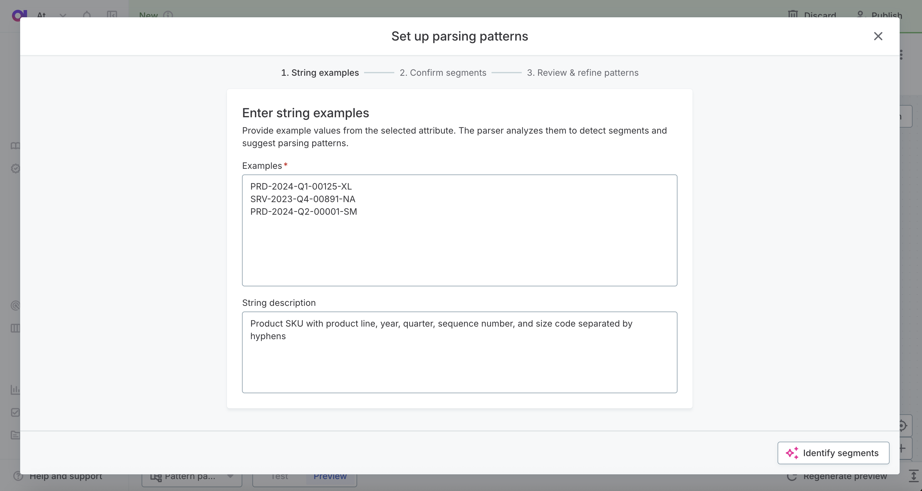 Input examples showing unstructured product codes