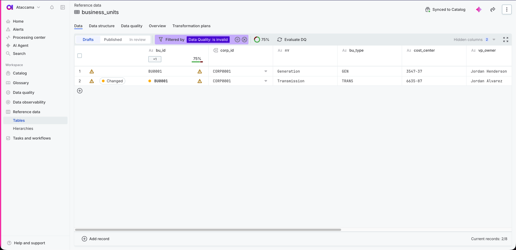 Filter reference data records by data quality