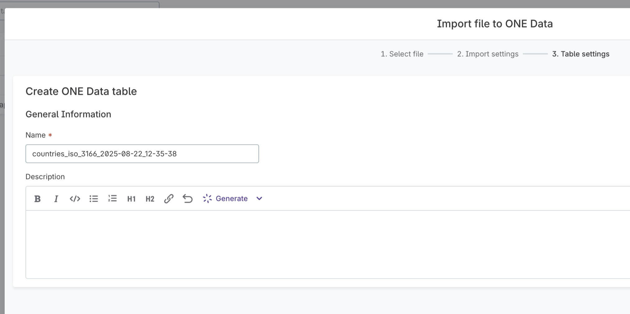 AI description generator interface