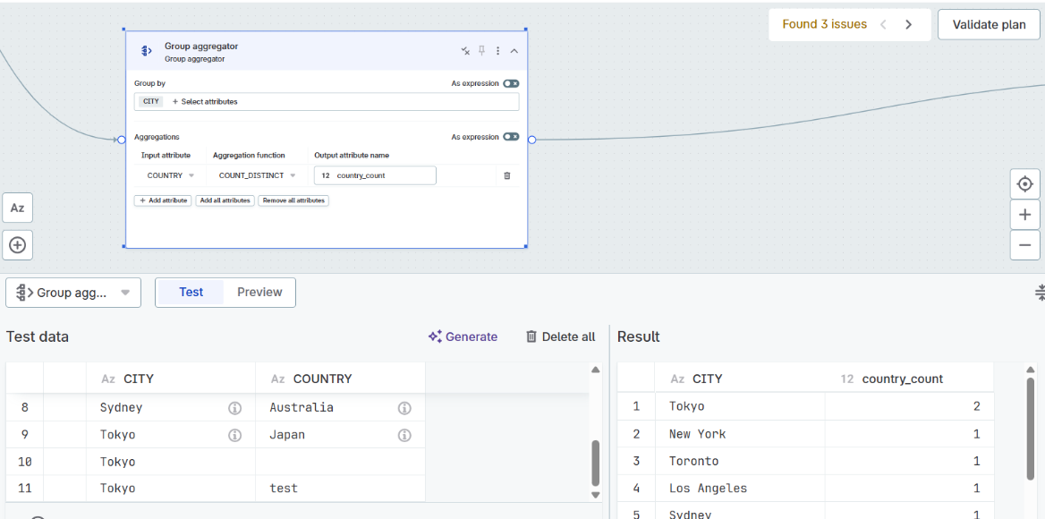 Expression testing dialog with test data generation