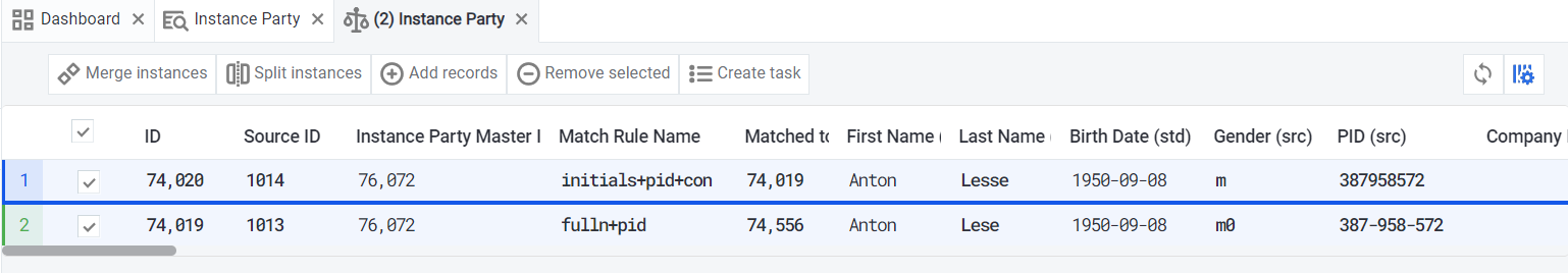 Instance compare view