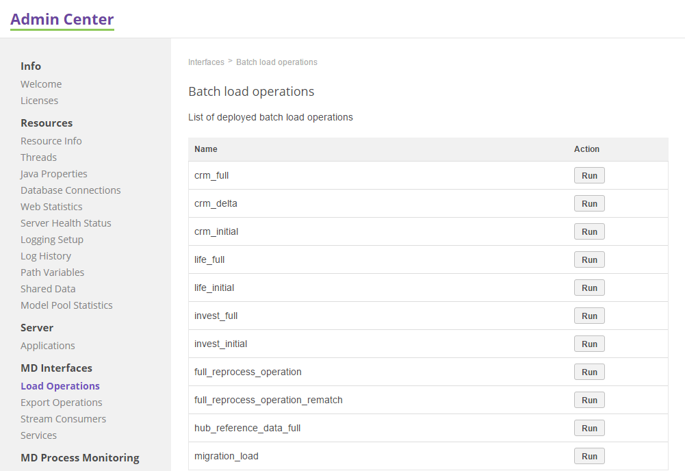 Admin center load operations tab