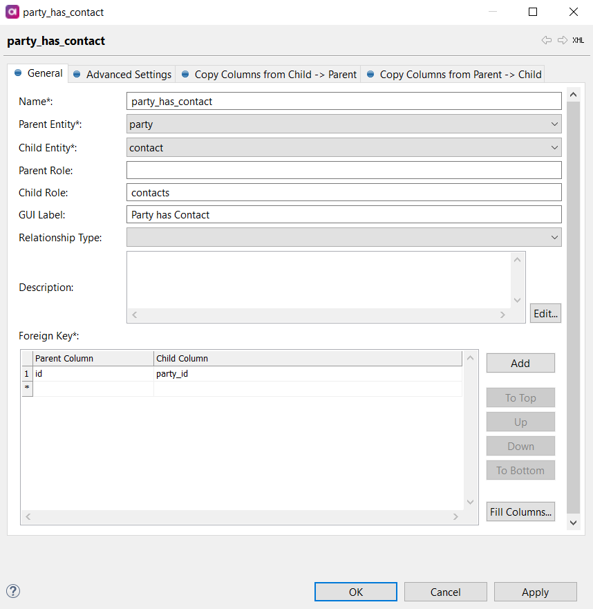 Relationship settings tab